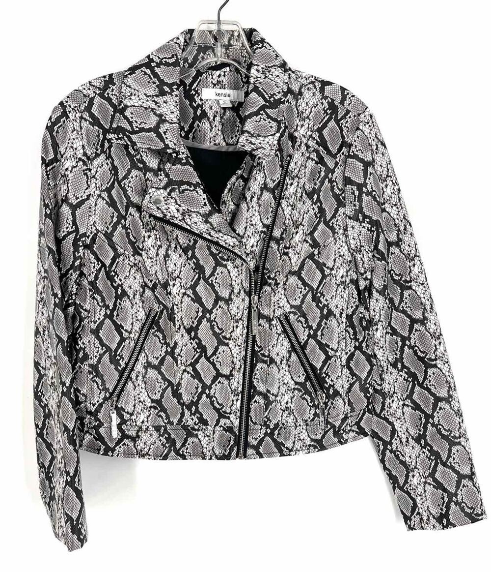 Kensie Size S Gry/Bk/Wh Reptile Faux Leather Blazer Jacket